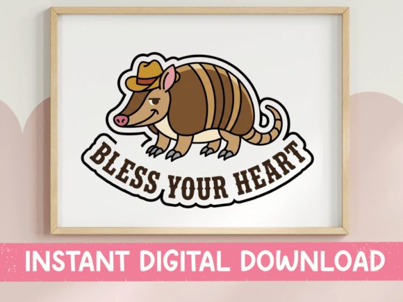 Bless Your Heart Armadillo Sticker: A Design Asset with Southern Charm