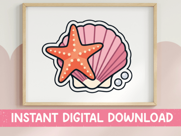Coastal Charm: A Seashell and Starfish Ocean Sticker Design