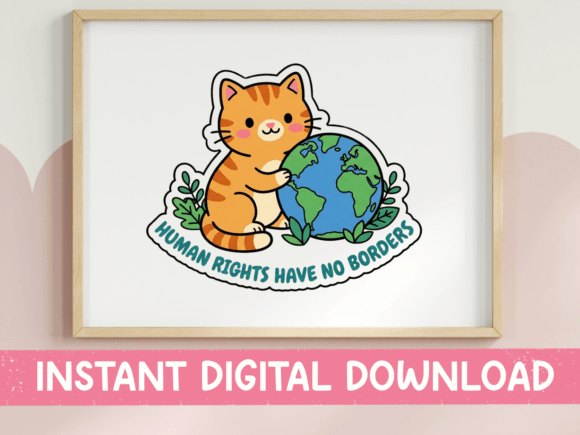 Human Rights Have No Borders: A Kawaii Cat Sticker for Global Advocacy