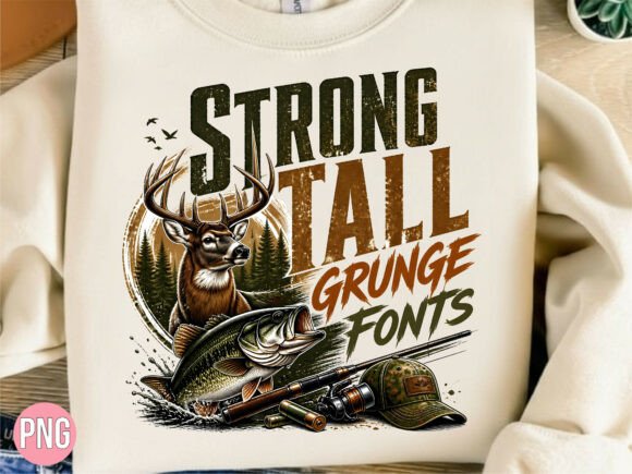 Hunting Fishing Deer Bass Grunge Shirt: A Digital Design Asset