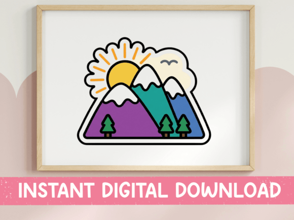 Mountain Sunset Adventure Sticker: A Design Asset for the Outdoors